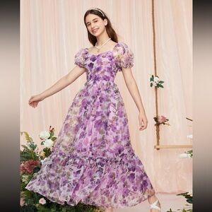 Organza maxi dress half sleeves